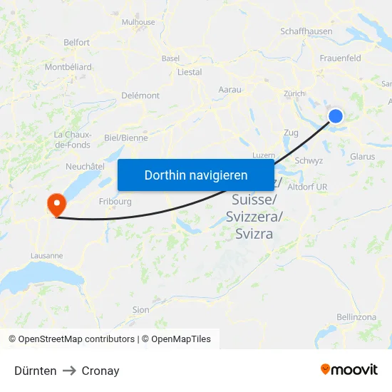 Dürnten to Cronay map