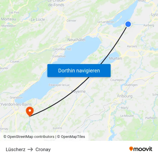 Lüscherz to Cronay map