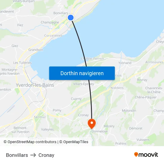 Bonvillars to Cronay map