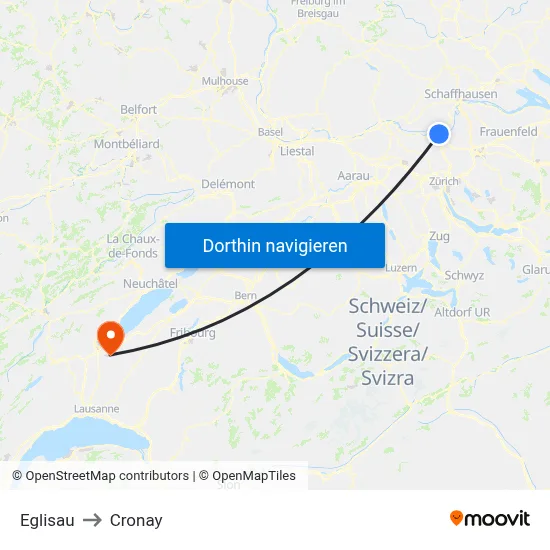 Eglisau to Cronay map
