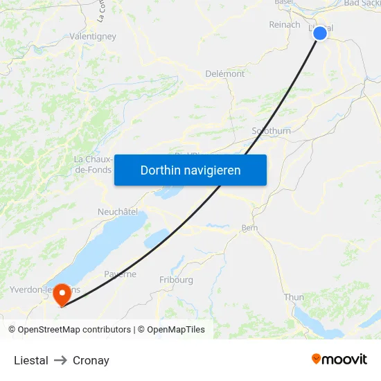 Liestal to Cronay map