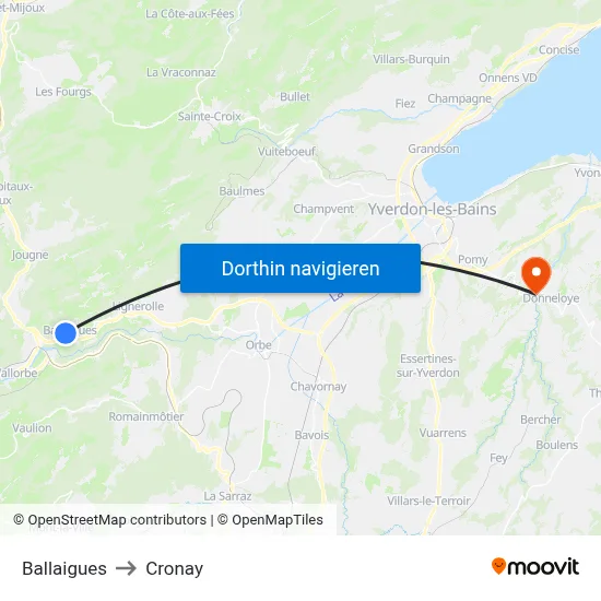 Ballaigues to Cronay map