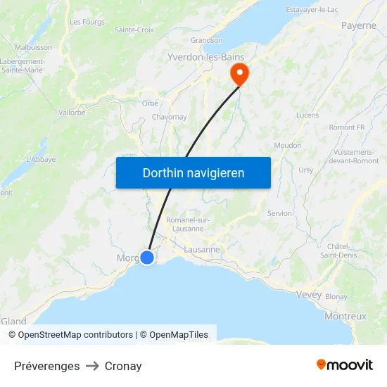 Préverenges to Cronay map