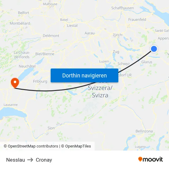 Nesslau to Cronay map