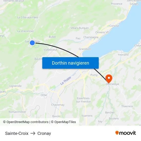 Sainte-Croix to Cronay map