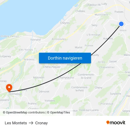 Les Montets to Cronay map