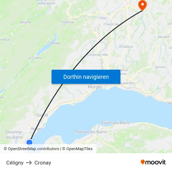 Céligny to Cronay map