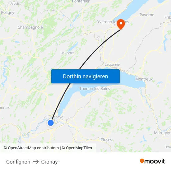 Confignon to Cronay map