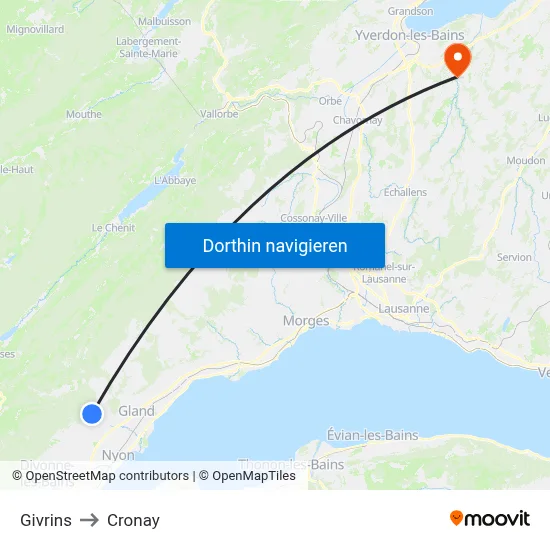 Givrins to Cronay map