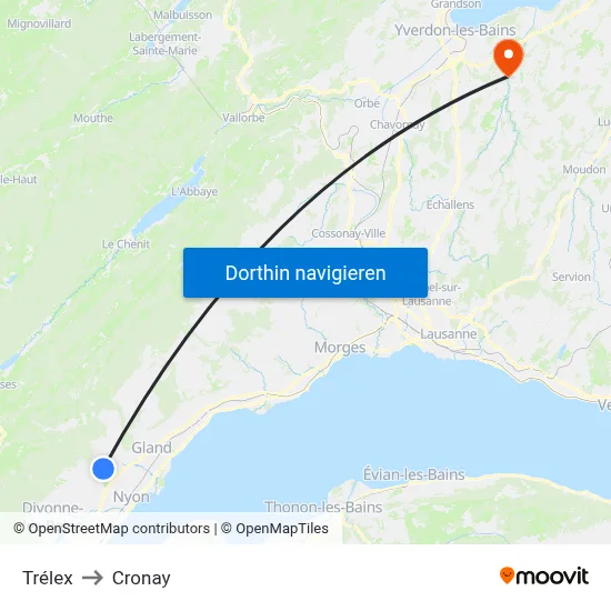 Trélex to Cronay map