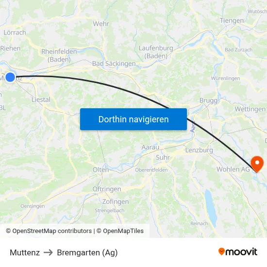 Muttenz to Bremgarten (Ag) map