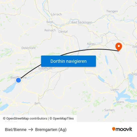 Biel/Bienne to Bremgarten (Ag) map