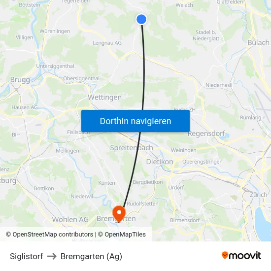 Siglistorf to Bremgarten (Ag) map