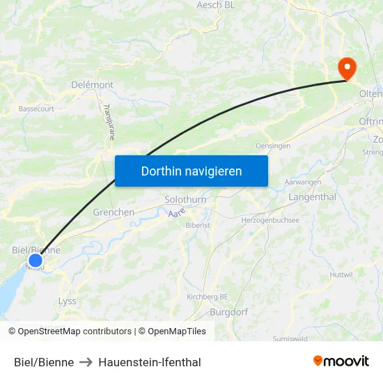 Biel/Bienne to Hauenstein-Ifenthal map