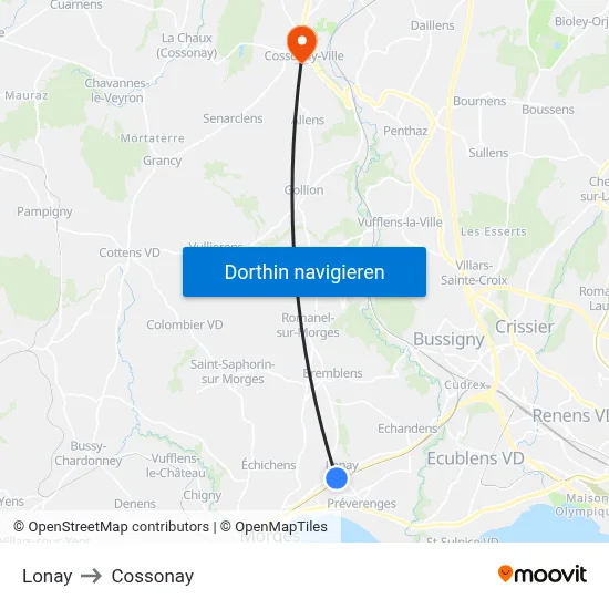Lonay to Cossonay map