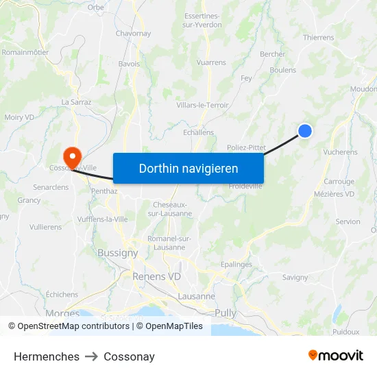 Hermenches to Cossonay map