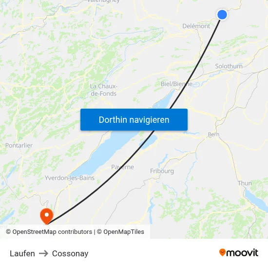 Laufen to Cossonay map