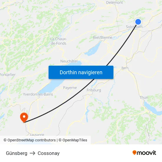 Günsberg to Cossonay map
