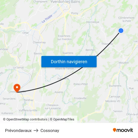 Prévondavaux to Cossonay map