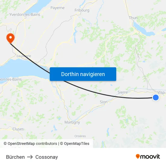 Bürchen to Cossonay map