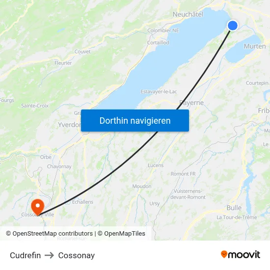 Cudrefin to Cossonay map
