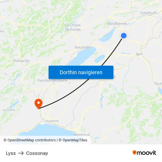 Lyss to Cossonay map