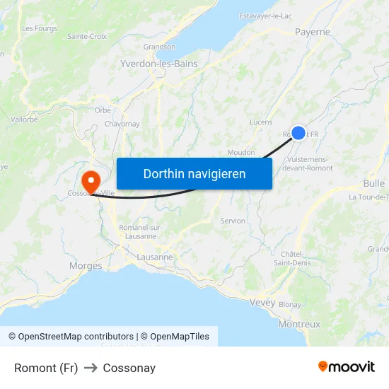 Romont (Fr) to Cossonay map