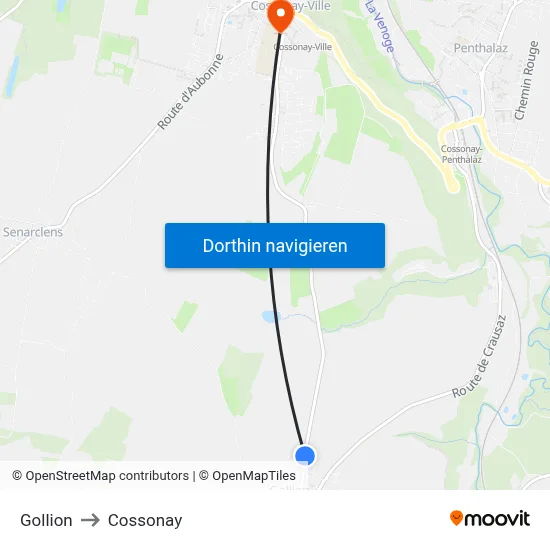 Gollion to Cossonay map