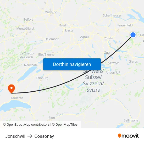 Jonschwil to Cossonay map