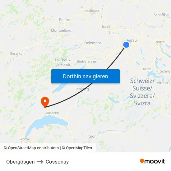 Obergösgen to Cossonay map