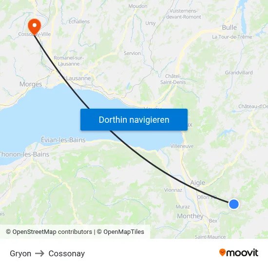 Gryon to Cossonay map