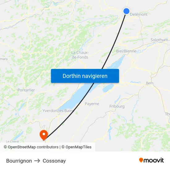 Bourrignon to Cossonay map