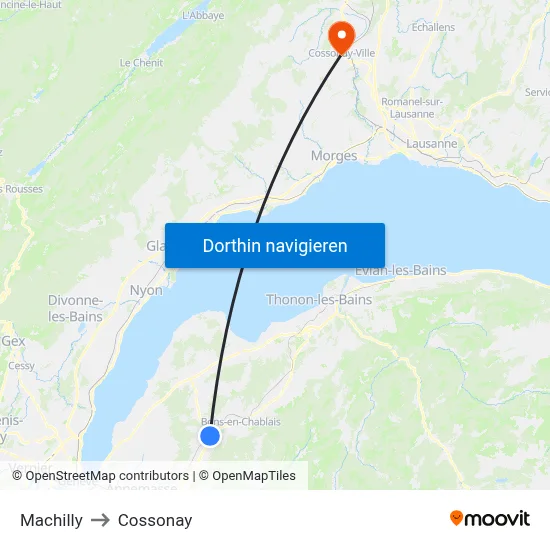 Machilly to Cossonay map