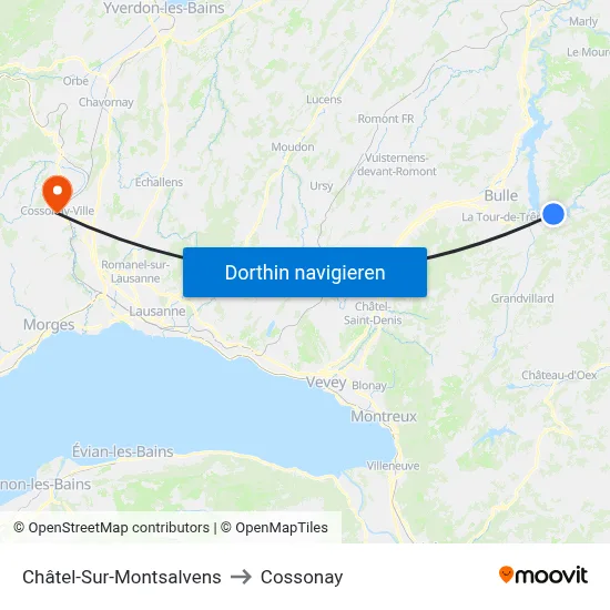 Châtel-Sur-Montsalvens to Cossonay map