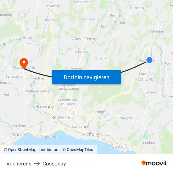 Vucherens to Cossonay map