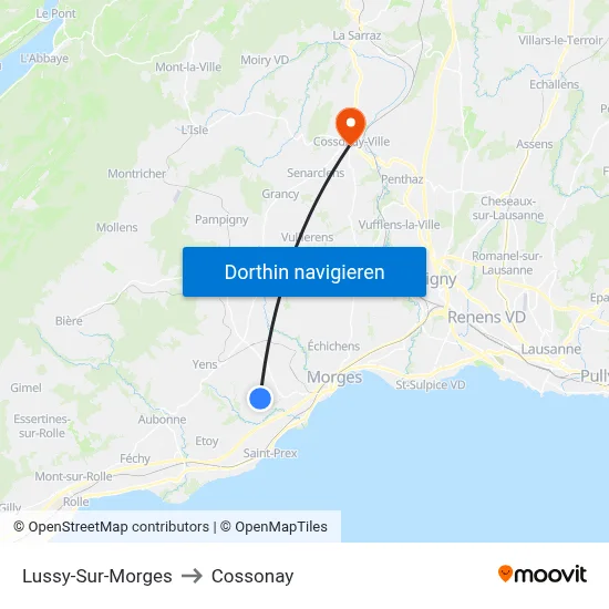Lussy-Sur-Morges to Cossonay map