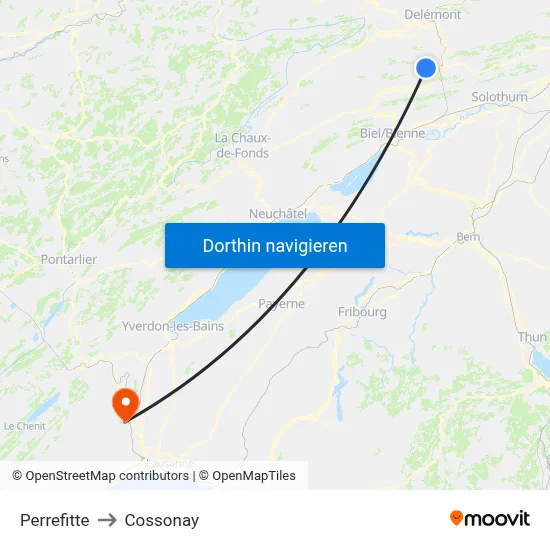 Perrefitte to Cossonay map