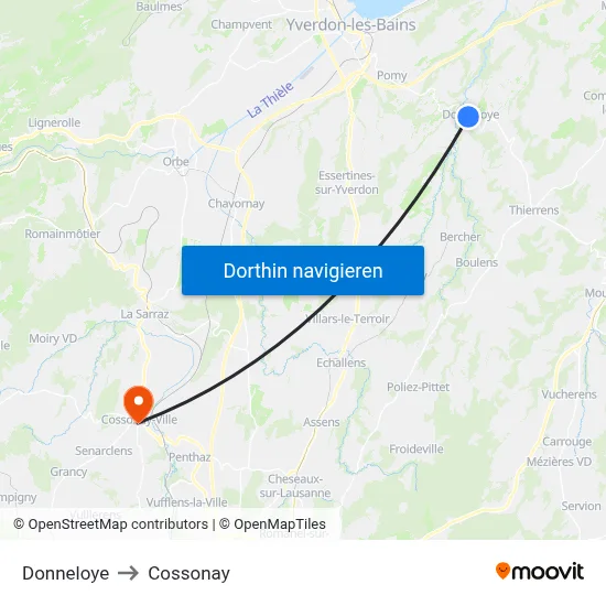 Donneloye to Cossonay map
