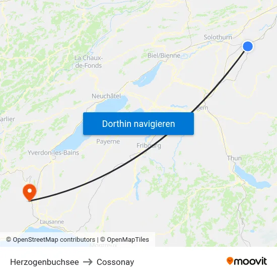 Herzogenbuchsee to Cossonay map