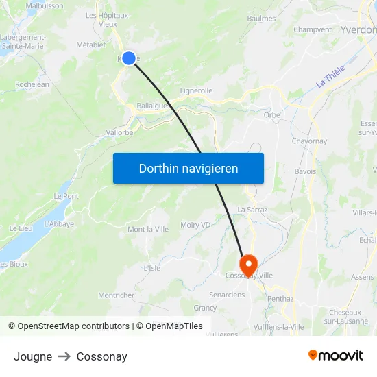 Jougne to Cossonay map