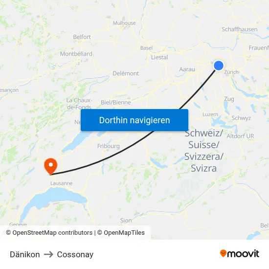 Dänikon to Cossonay map