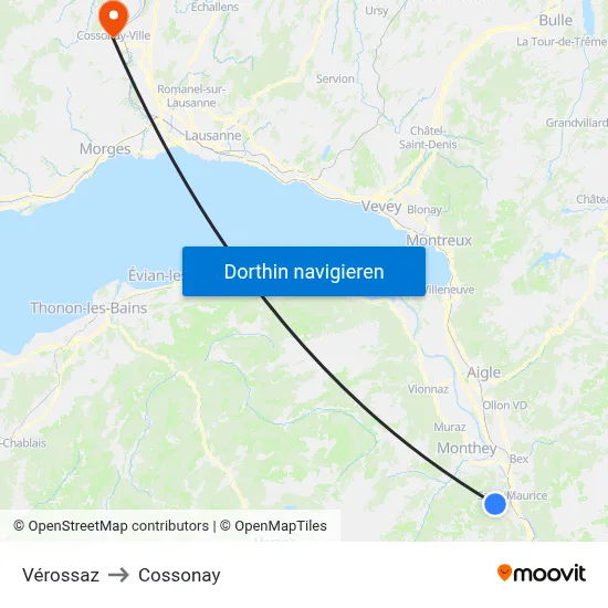 Vérossaz to Cossonay map
