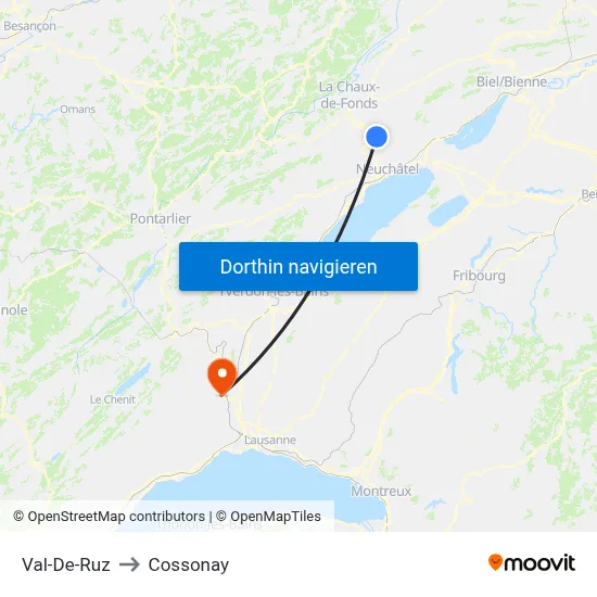 Val-De-Ruz to Cossonay map
