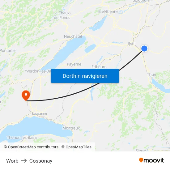 Worb to Cossonay map