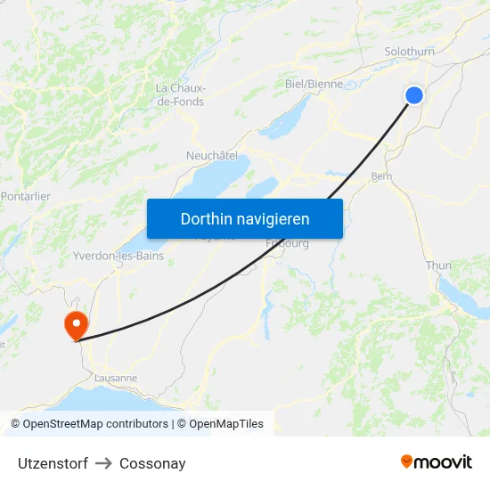 Utzenstorf to Cossonay map