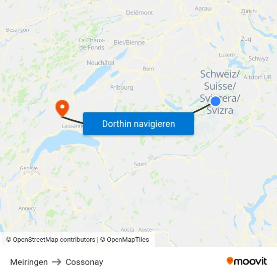 Meiringen to Cossonay map