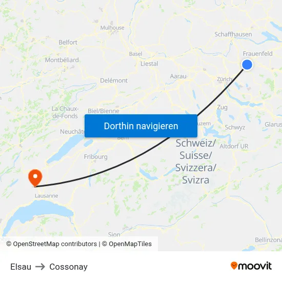 Elsau to Cossonay map