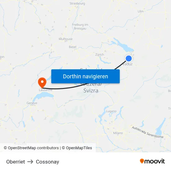 Oberriet to Cossonay map
