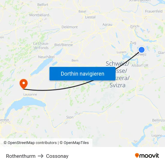 Rothenthurm to Cossonay map