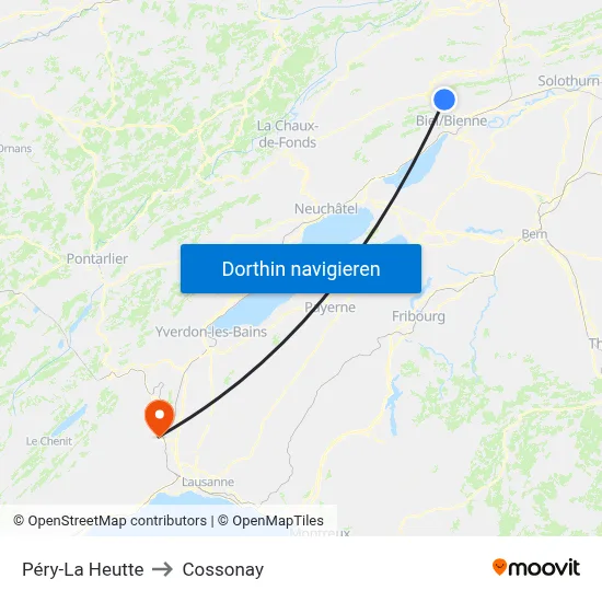 Péry-La Heutte to Cossonay map